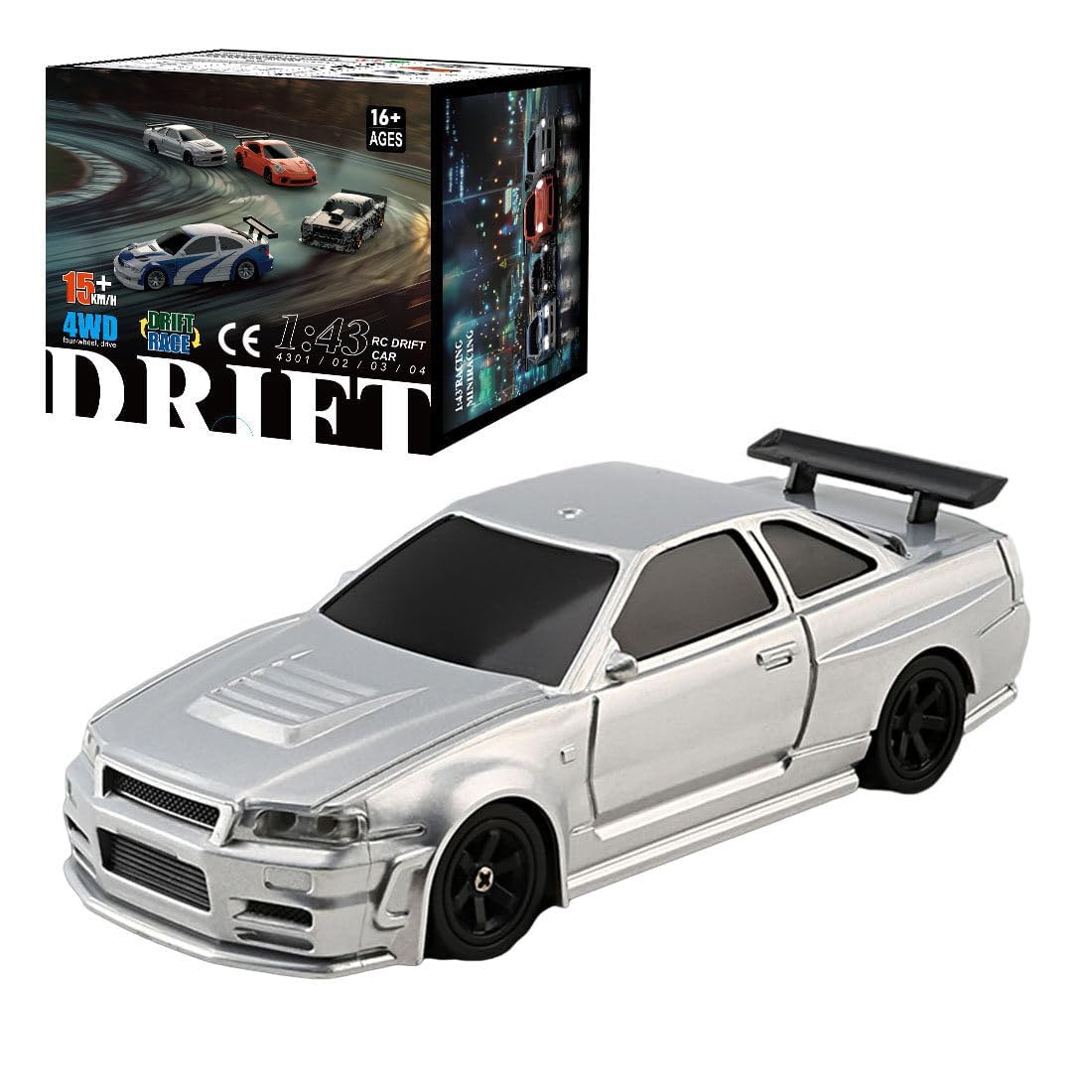 Aetheria Remote Control Drift Car for Adults 1:43 RC Electric Racing Car with Lights 4WD Racing Hobby Vehicle for Adults - RTR Version (Gyroscope RTR Version Silver)