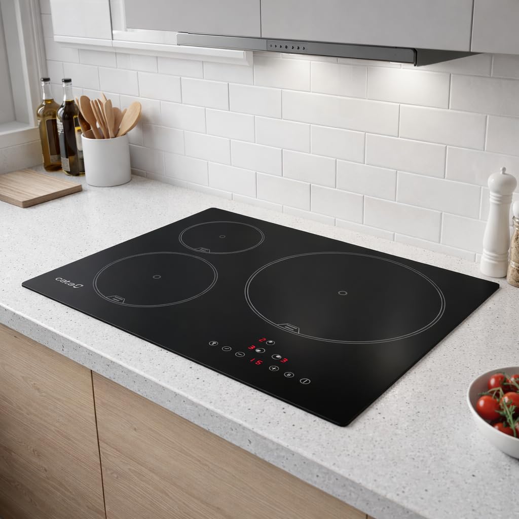 CATA Placa de Inducción IB 5003 BK, 60cm, 3 Zonas de Cocción, Control táctil, Avisador acústico, 9 niveles de Potencia + Booster, Temporizador, Color Negro