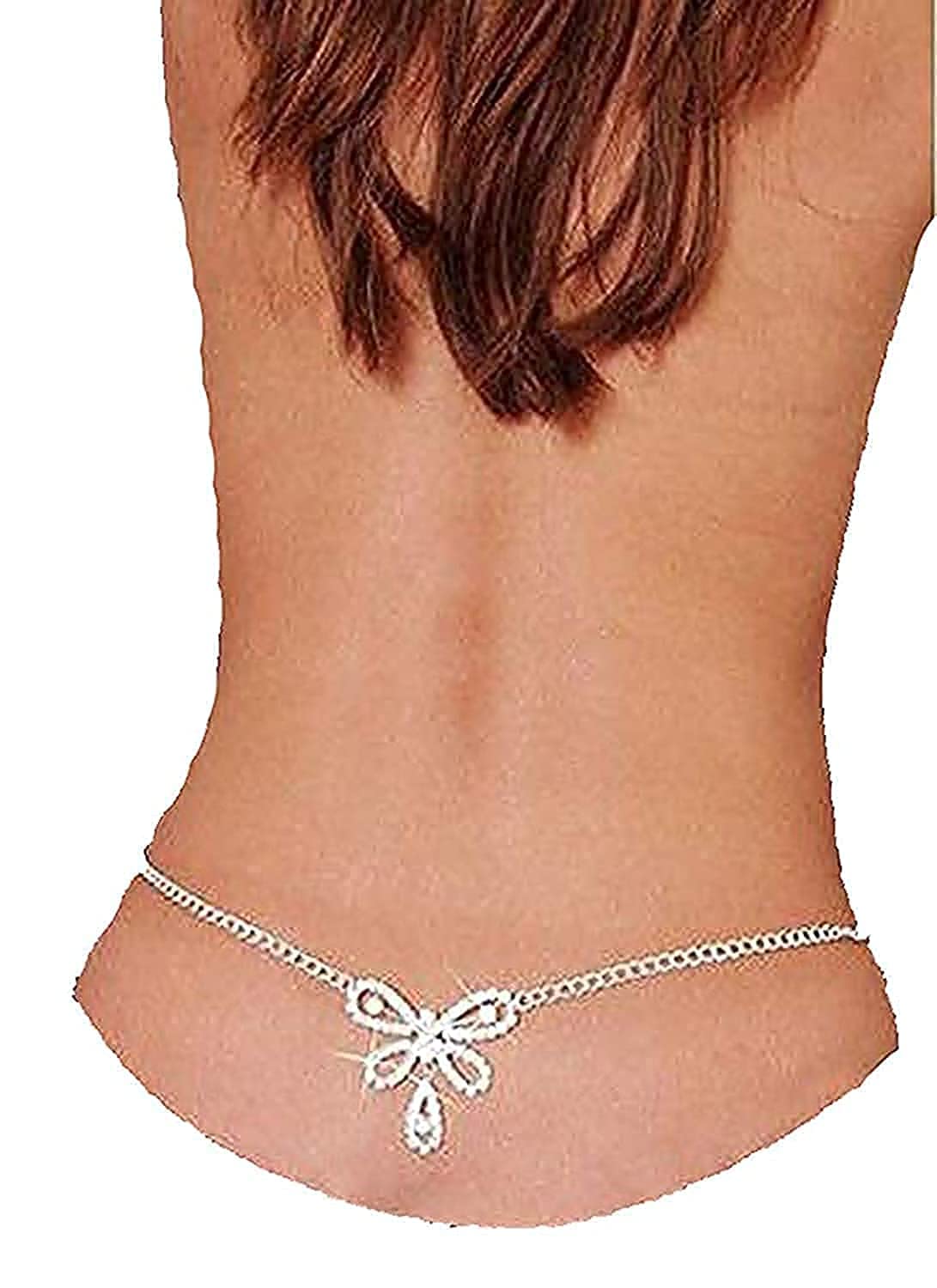 Sausiry Butterfly Rhinestone Belly Chain and Lower Back For Women (Silver)