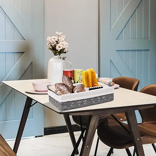 Miniatura 9 de Cesta de almacenamiento de mimbre para organizar con asa, cubos de almacenamiento decorativos para encimera, cesta de almacenamiento de papel