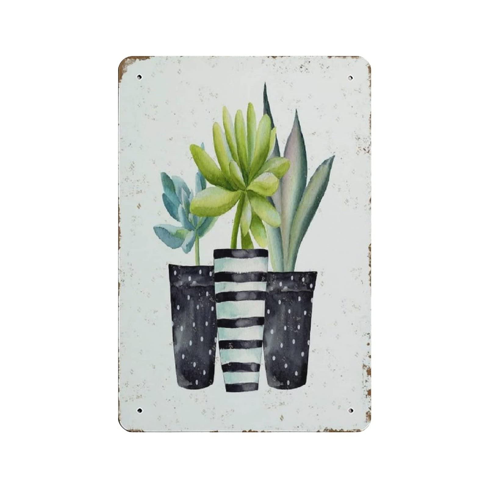 Potted Succulents Metal Signs, Fun Poster For Bar Kitchen Cafe Farmhouse Wall Decor 12x8 Inch