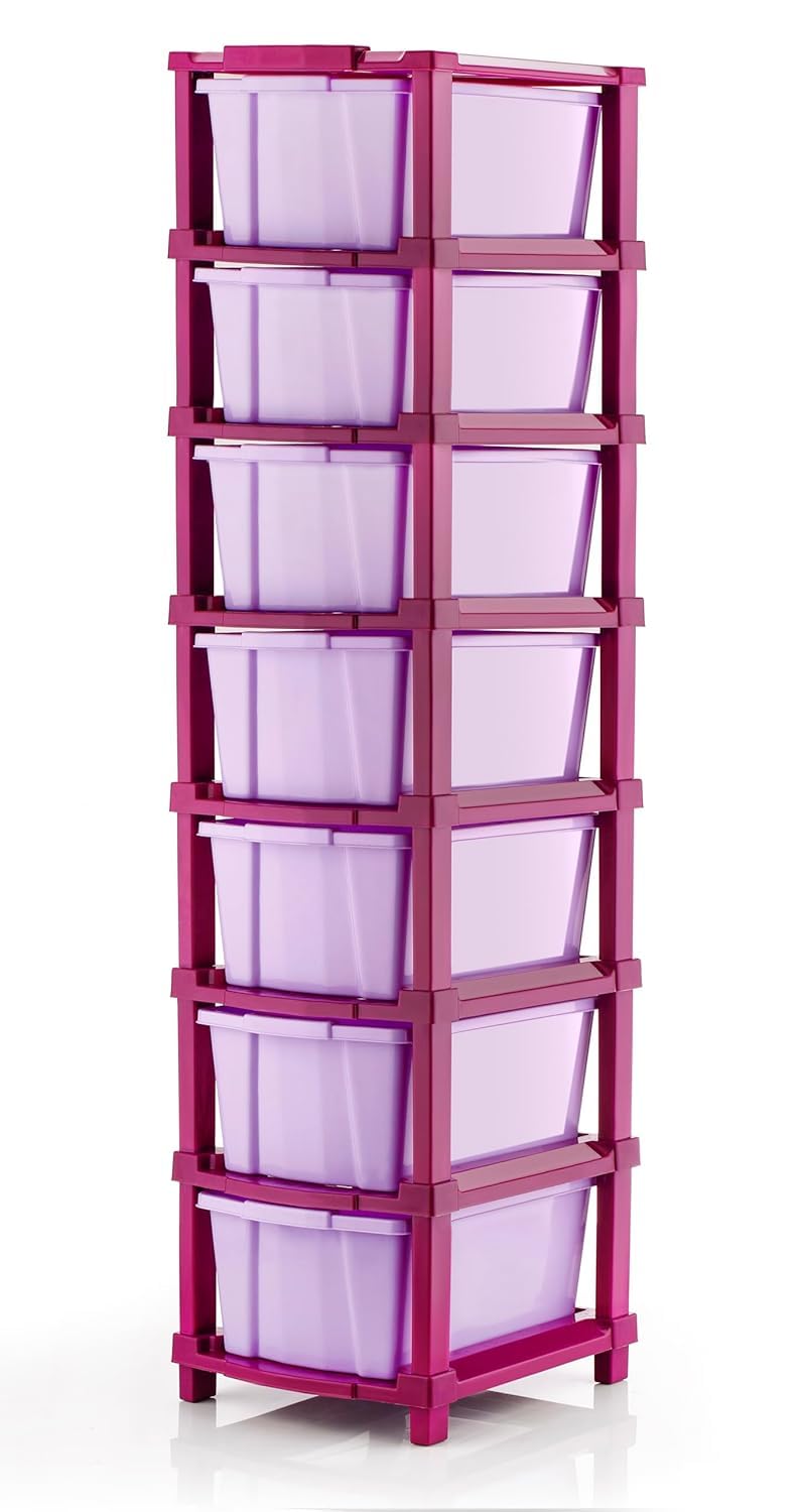 PALAK Plastic Drawer Organizer Self Standard Rectangular Multi Purpose Modular Drawer System Large Chest of Drawer Organizer for Home Office,Product Dimension When assembeled (7xl, purple)