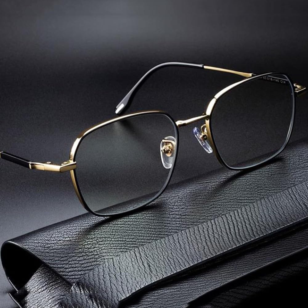 COKYIS Schwarz Gleitsichtbrille Klassische Lesebrille Quadratisch Multifokale Computerbrille Titan Presbyopie Sehhilfe Brille Superleichte Lesebrillen (Color : Gold, Size : +3.0)