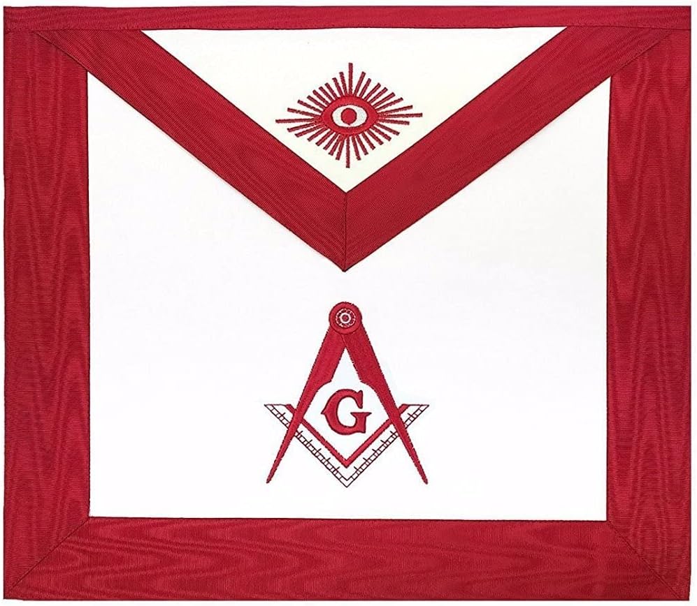 Bricks Maons Master Mason Blue Lodge Apron - White & Red Moire