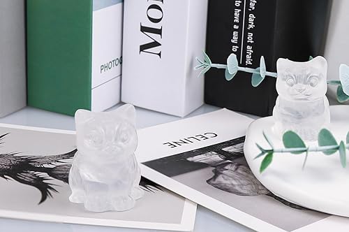 Miniatura 2 de QINJIEJIE Figura de cristal de gato de cuarzo transparente, piedra tallada, regalo de gato, estatua de cristal curativo, gato blanco, pulido de