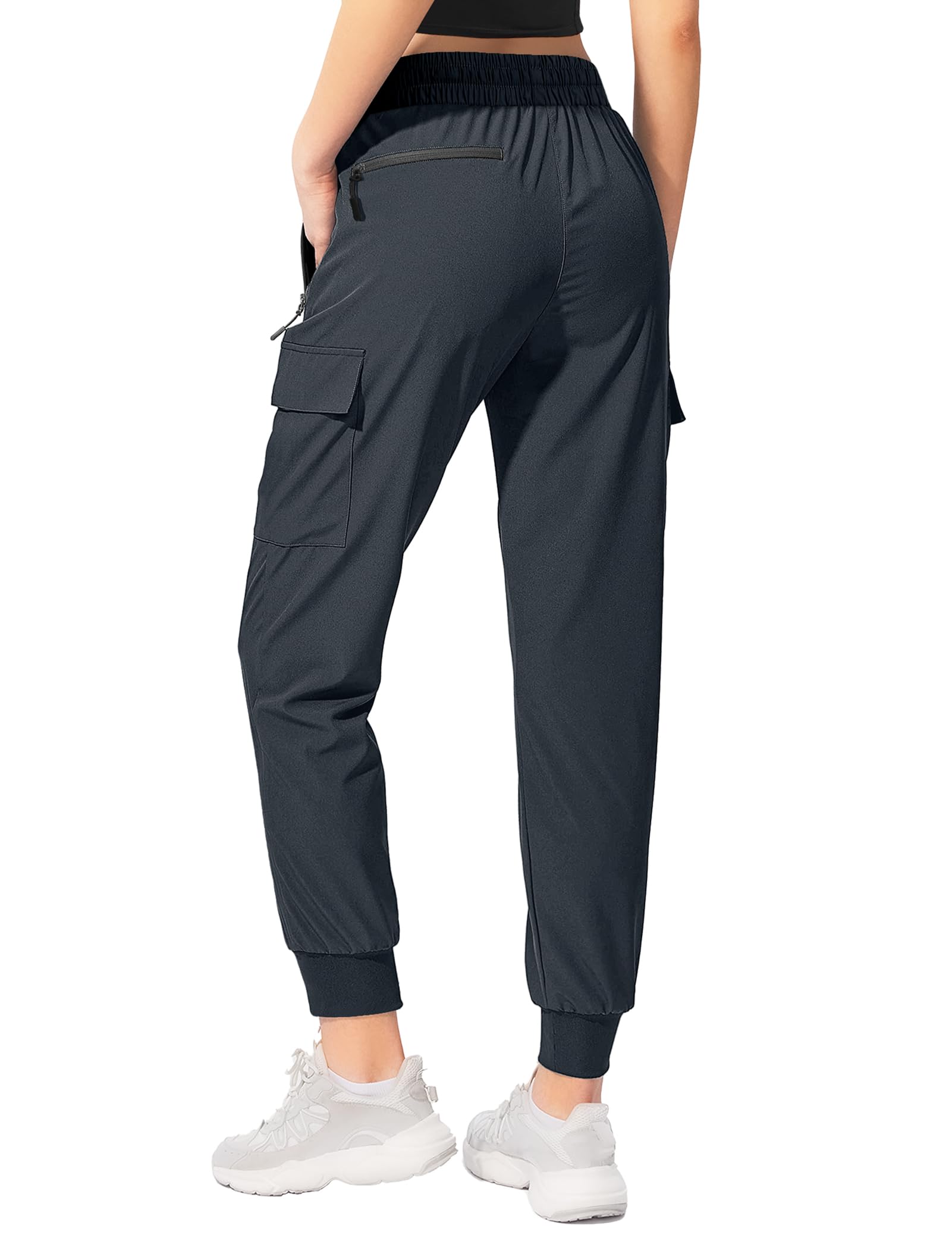Buauty Women's Hiking Pants Quick Dry Lightweight Cargo Joggers with Pockets Elastic Waist for Travel and Camping Dark Gray