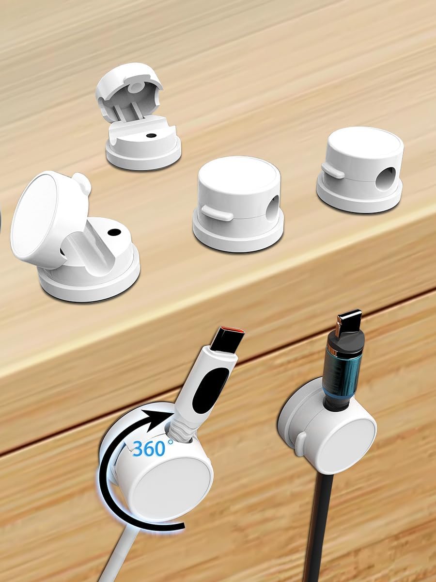6 Pack Magnetic Cord Organizer, Cable Management, Wire Holder, Hide Organizer, Cable Ties, Cable Label, Phone USB Charger Cable for Office, Desk, Nightstand (White)