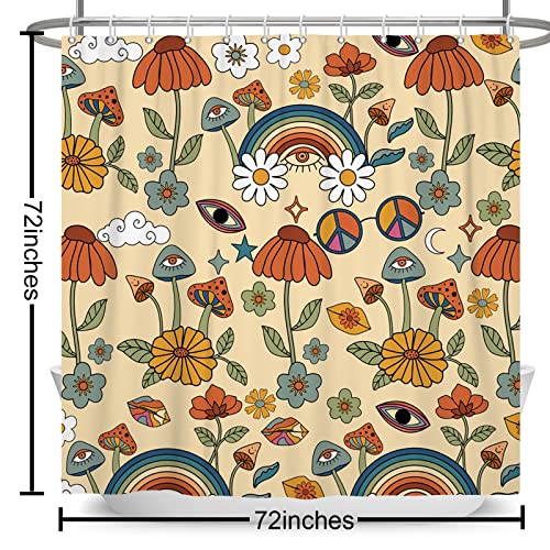 Remandacy Retro Shower Curtain Boho Rainbow Floral 60S 70S 80S Abstract Eyes Trippy Mushroom Flower Heart Lips Daisy Shower Curtain For Bathroom With 12Hooks, 72 X 72 Inch #TOP5