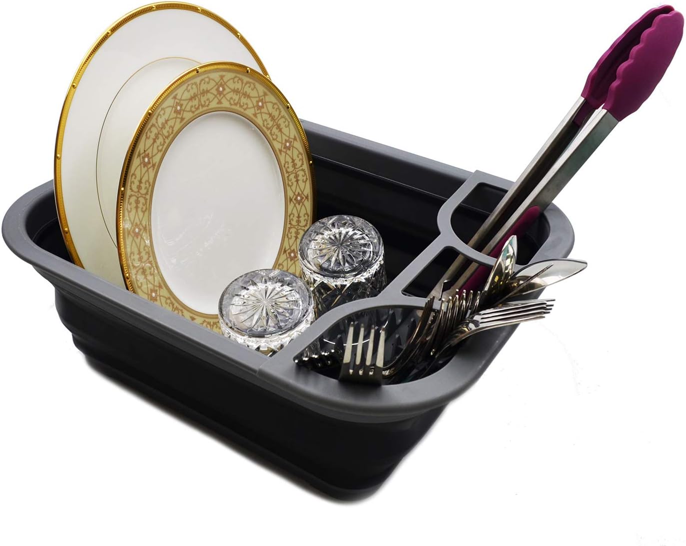 SAMMART Collapsible Dish Drainer - Foldable Drying Rack - Portable Dinnerware Organizer - Space Saving Kitchen Storage Tray (2, Lake Green+Marine Blue)