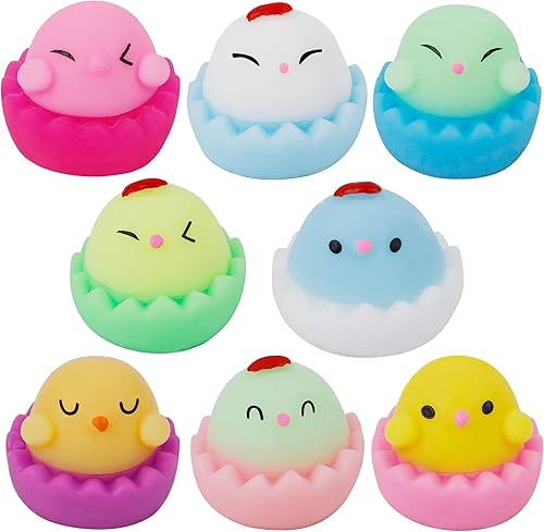 Prsildan Juguete blando de mochi de Pascua grande, 8 piezas de huevos de Pascua Mochi, rellenos de cesta de Pascua para niños, juguetes para aliviar