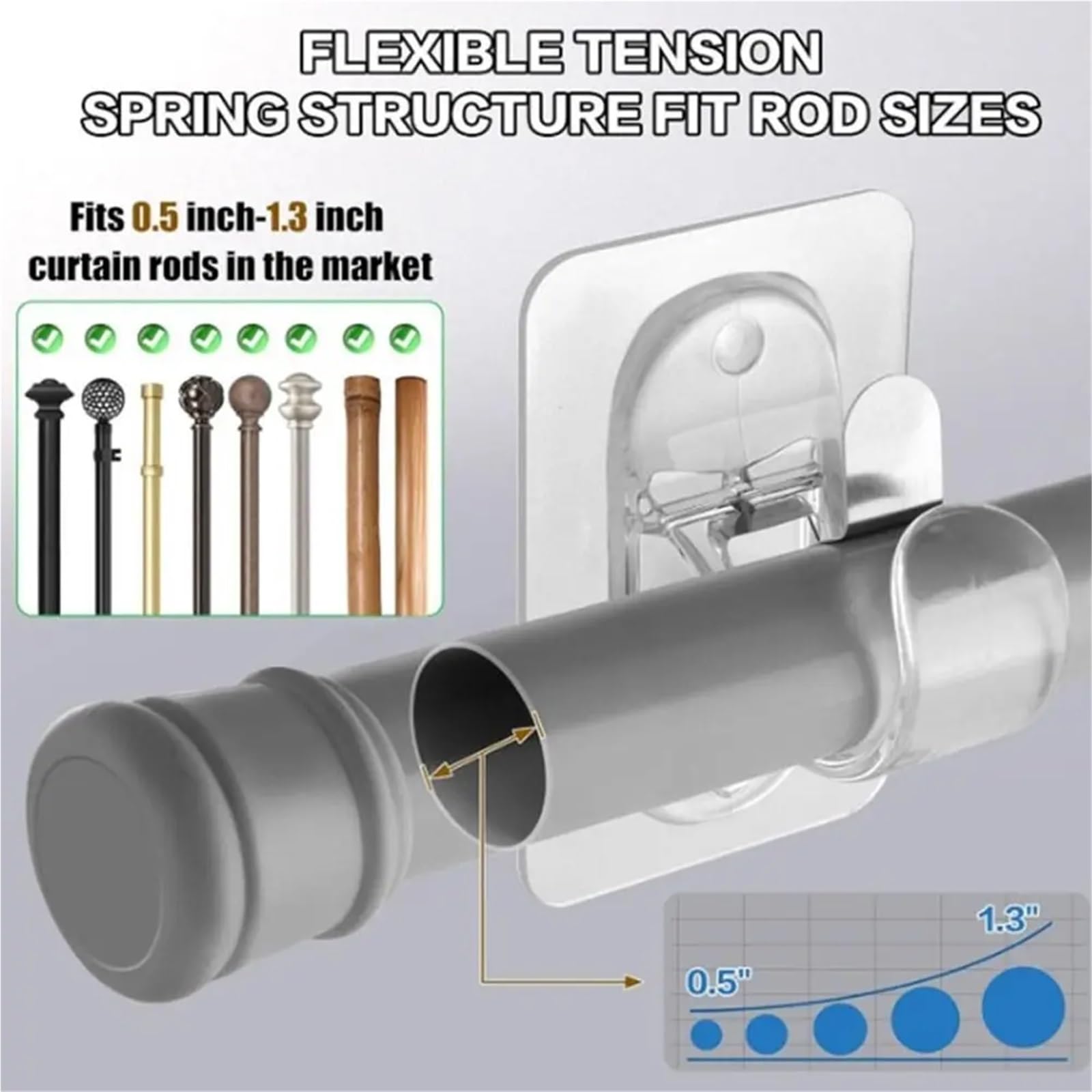 Lot de 20 supports de tringle à rideaux auto-adhésifs universels réglables sans perçage pour salle de bain et chambre à coucher