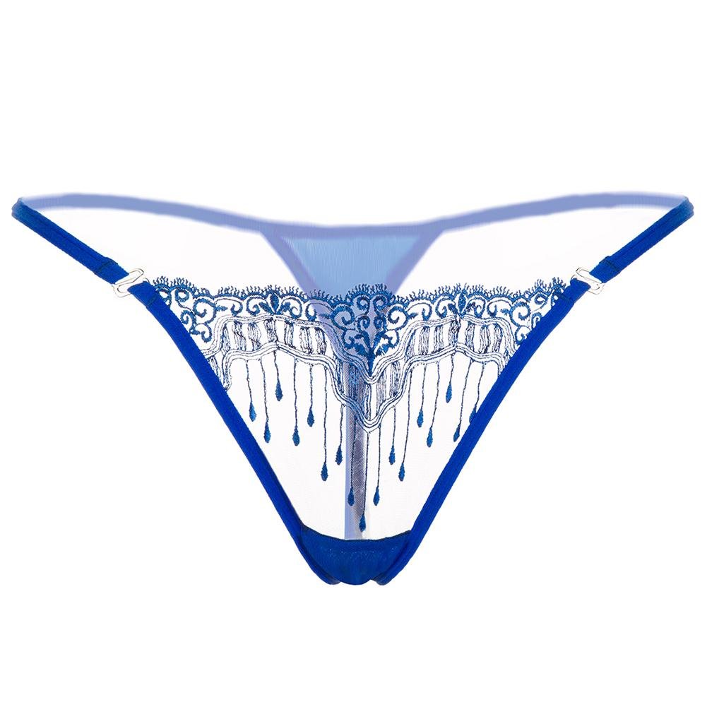 Sexy Women Embroid Transparent Lace G-String Thongs Underwears(Blue)