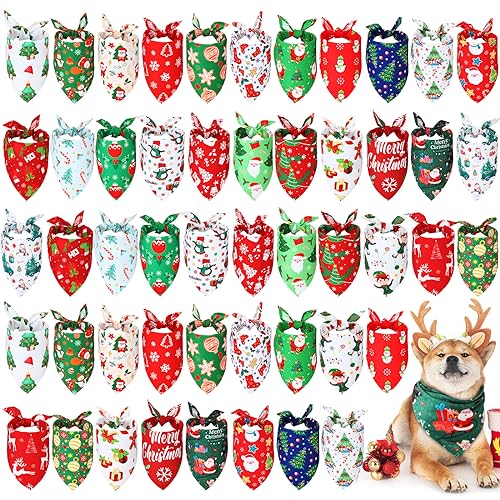 Image of Abbylike 50 Pcs Christmas Dog Bandanas Bulk, Snowman Santa Snowflake