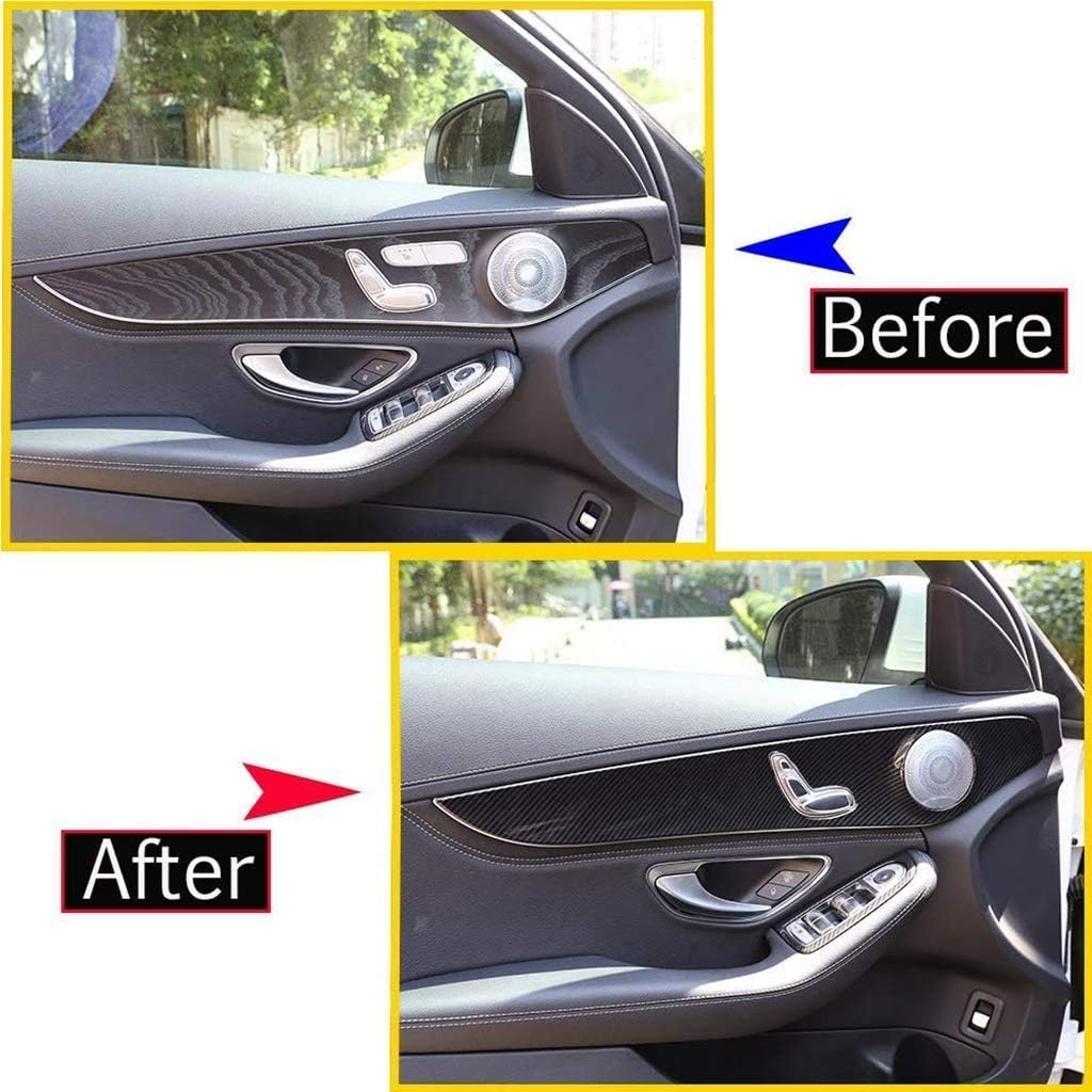 Carbon Fiber Style Interior Door Decoration Panel Cover Trims 4pcs For Mercedes Benz C Class W205 C180 2015-2021 Auto Accessories (Without Seat heating)