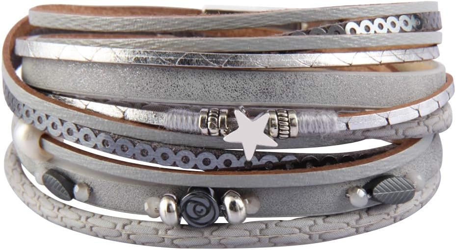 COOLLA Braided Wrap Bracelet Agate Stone Crystal Leather Cuff Bangle Women Bracelet