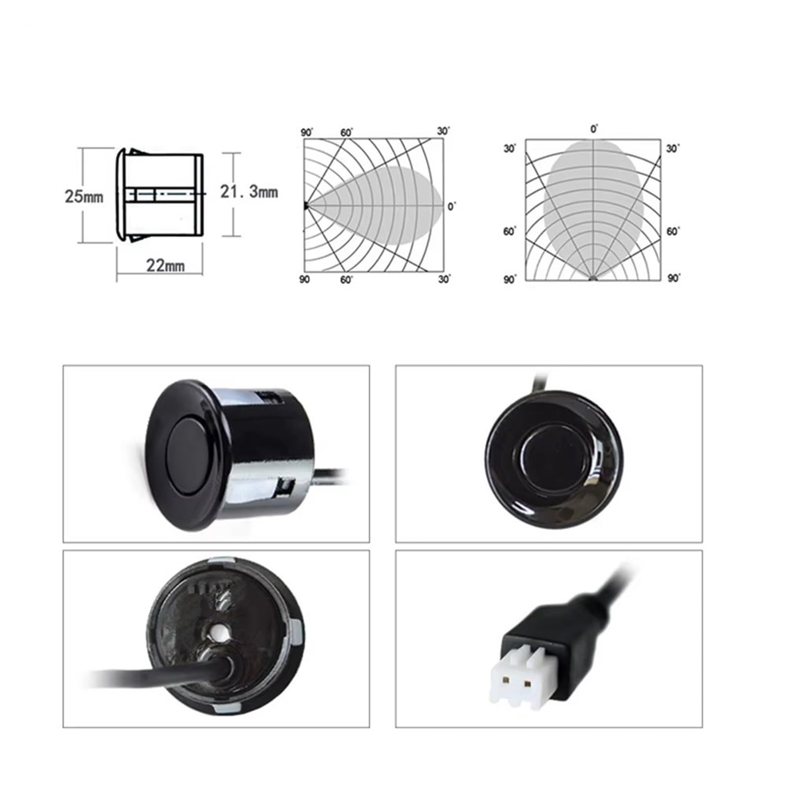Aparcamiento asistido Sensores Estacionamiento Automóvil Kit Estacionamiento Pantalla 4 Sensores 22 Mm Retroiluminación Monitoreo Radar Respaldo Marcha Atrás 12 V Sensores Estacionamiento(Gray)