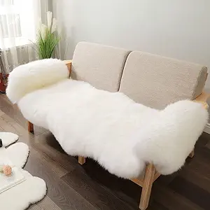 Premium Genuine Fur Sheepskin Rug Real Australia Sheepskin Natural Luxury Fluffy Lambskin Fur Area Rug Seat Covers for Kids Bedroom Sofa Chair Cover (Creamy White, Double Pelt/2ft x 6ft)