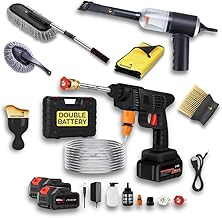 (7-Item) Cordless Car Accessories Combo Pressure Washer Gun(duable Battery) | Long Handle/Small Car Duster | Car Shaped Cleaning Cloth|Scratch & Lint Free, Pollen Removing(1.)/*-