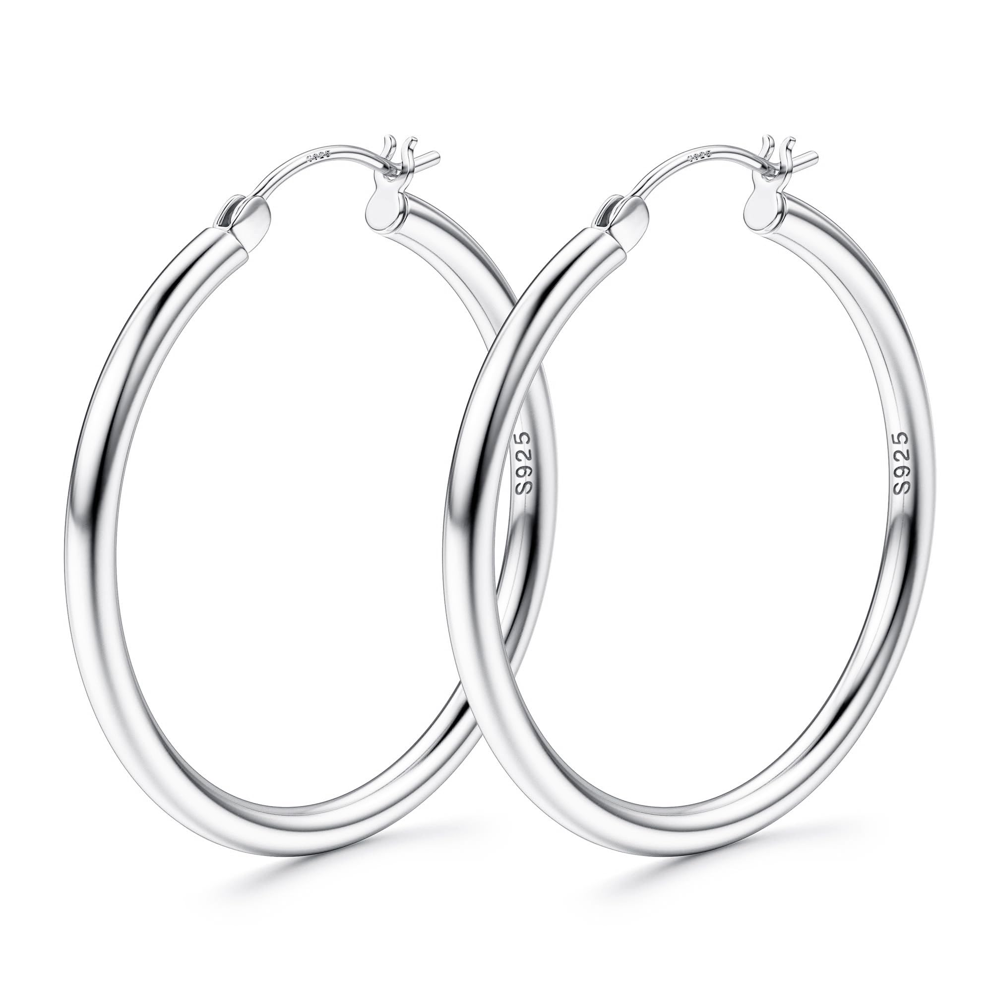MILACOLATO S925 Sterling Silver Post Hoop Earrings 14K Gold Plated Hoops 3mm Chunky Large Big Hoop Earrings Hypoallergenic Lightweight Earrings for