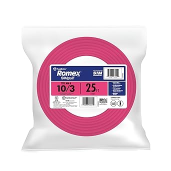 Southwire Romex SIMpull Residential Wire, 10 Gauge, 3 Conductor, 25Ft, NMW/G Wire, Pink, 63948521