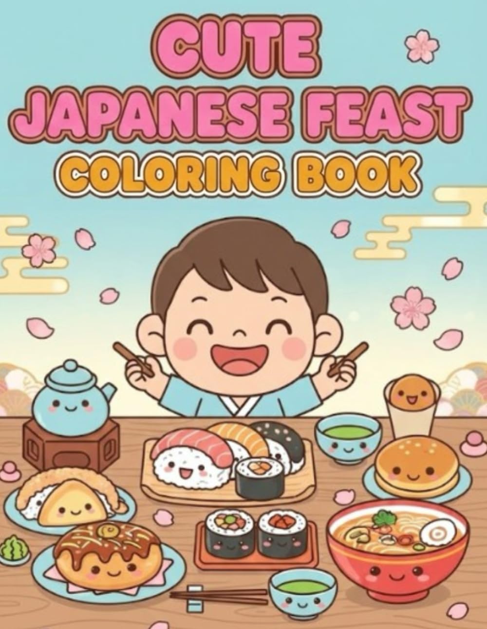 CUTE JAPANESE FEAST COLORING BOOK: Bold and Easy