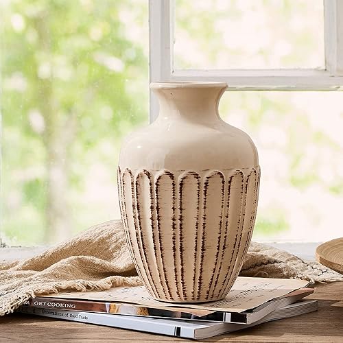Miniatura 1 de SIDUCAL Jarrón de cerámica, moderno jarrón de porcelana de 8 pulgadas para decoración rústica de granja, decoración del hogar, sala de estar,