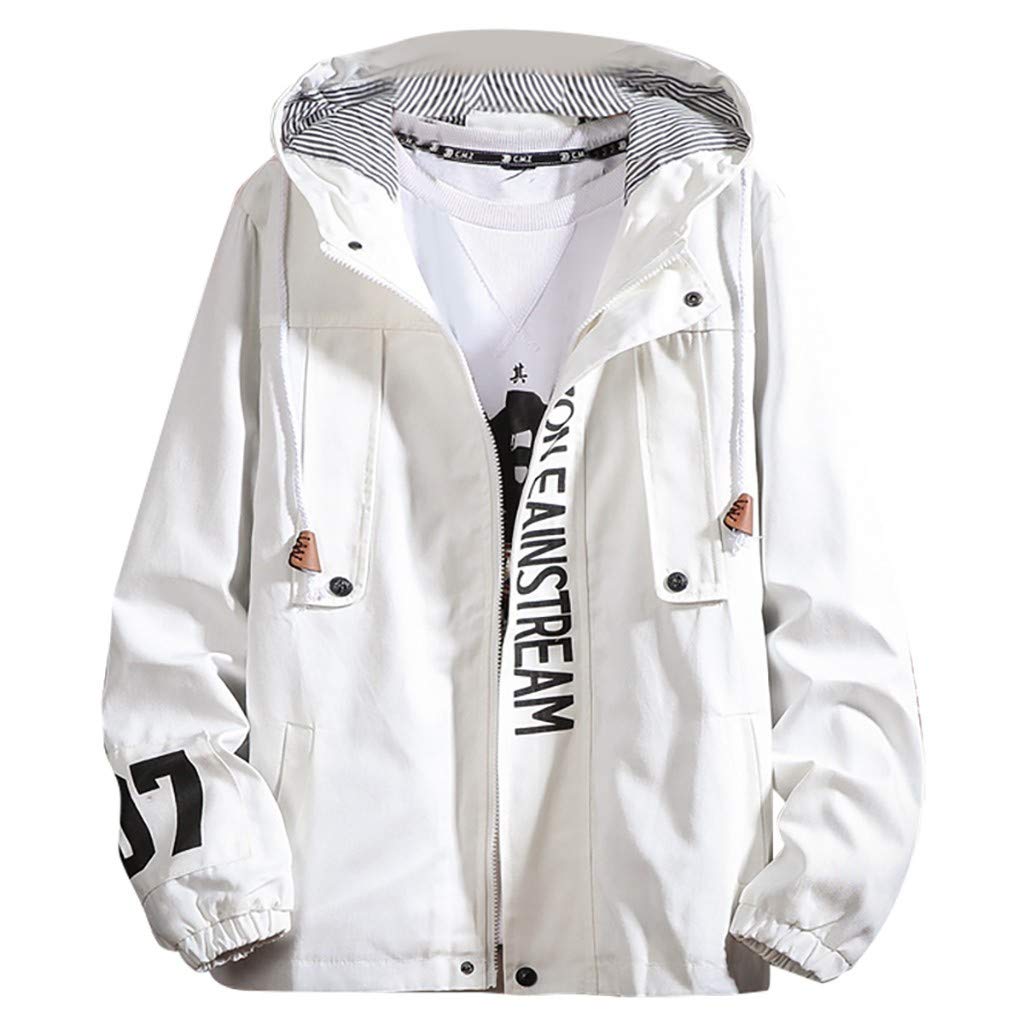Beautyfine Men's Coat, Spring Casual Letter Printed Zipper Hoodie Tops