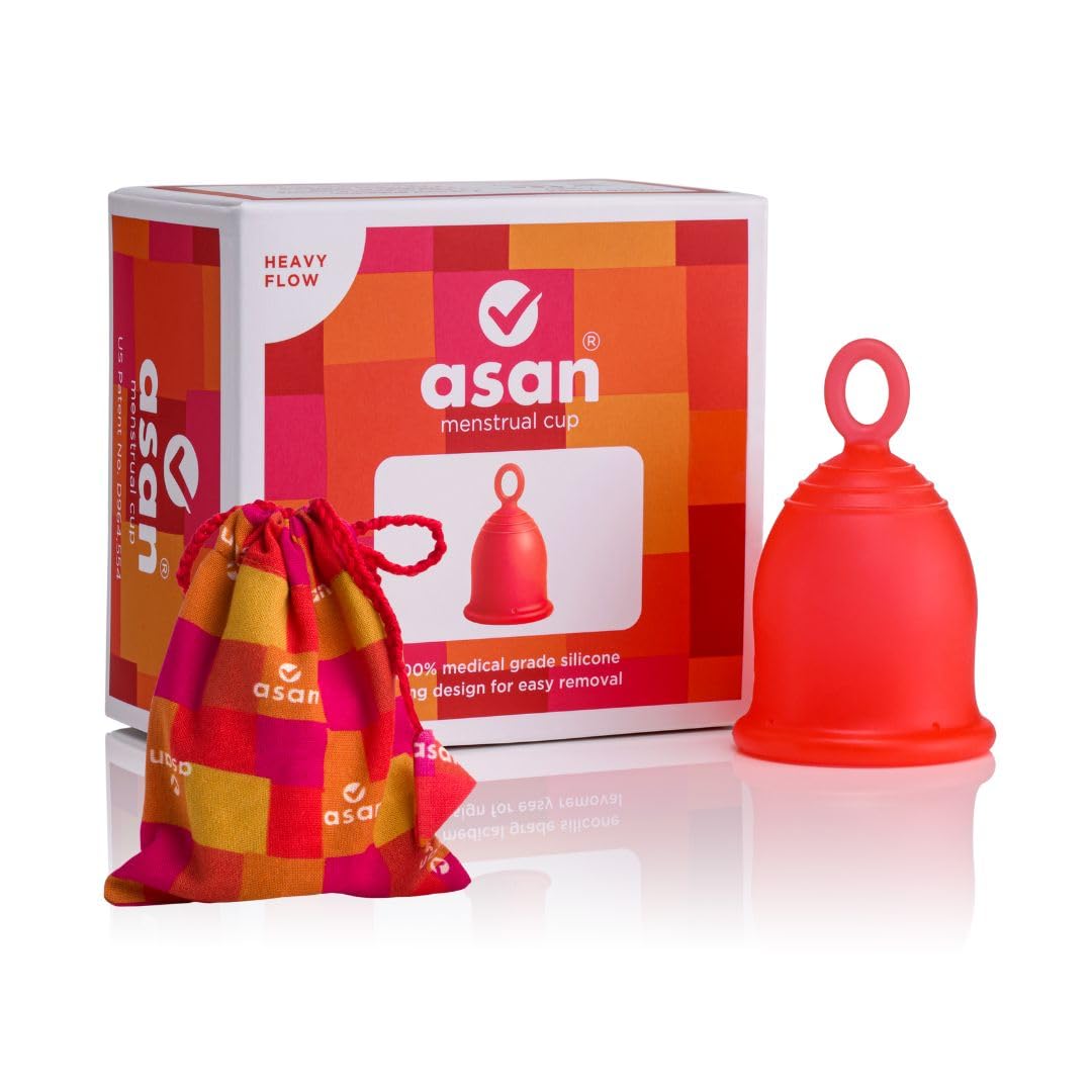 Asan Menstrual Cup - Heavy Flow | Easy Insertion & Removal with Special Ring Design | 12 Hour Leakproof Protection & Reusable | Medical Grade Silicone I Eco-Friendly Period Product & Storage Pouch