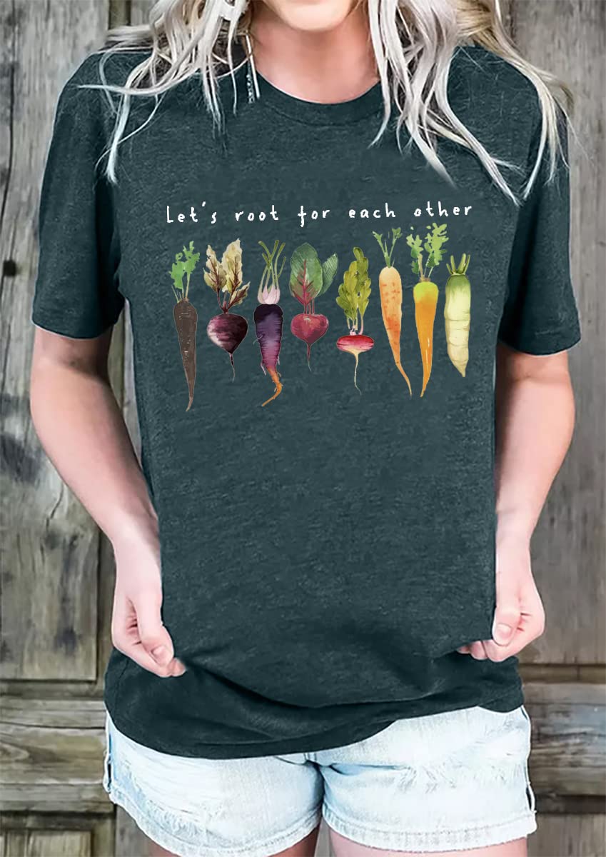 Let's Root for Each Other Plants Shirt for Women Novelty Vegetable Graphic Gardening Tees Funny Plant Lover T-Shirt