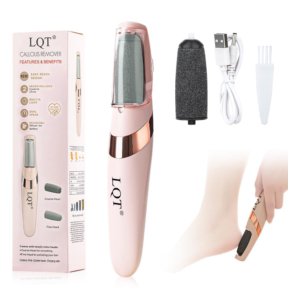 LQT® Electric Foot File – Rechargeable Callus Remover for Hard, Cracked Skin – at-Home Pedicure Kit for Smooth Feet (Men & Women) (Pink)