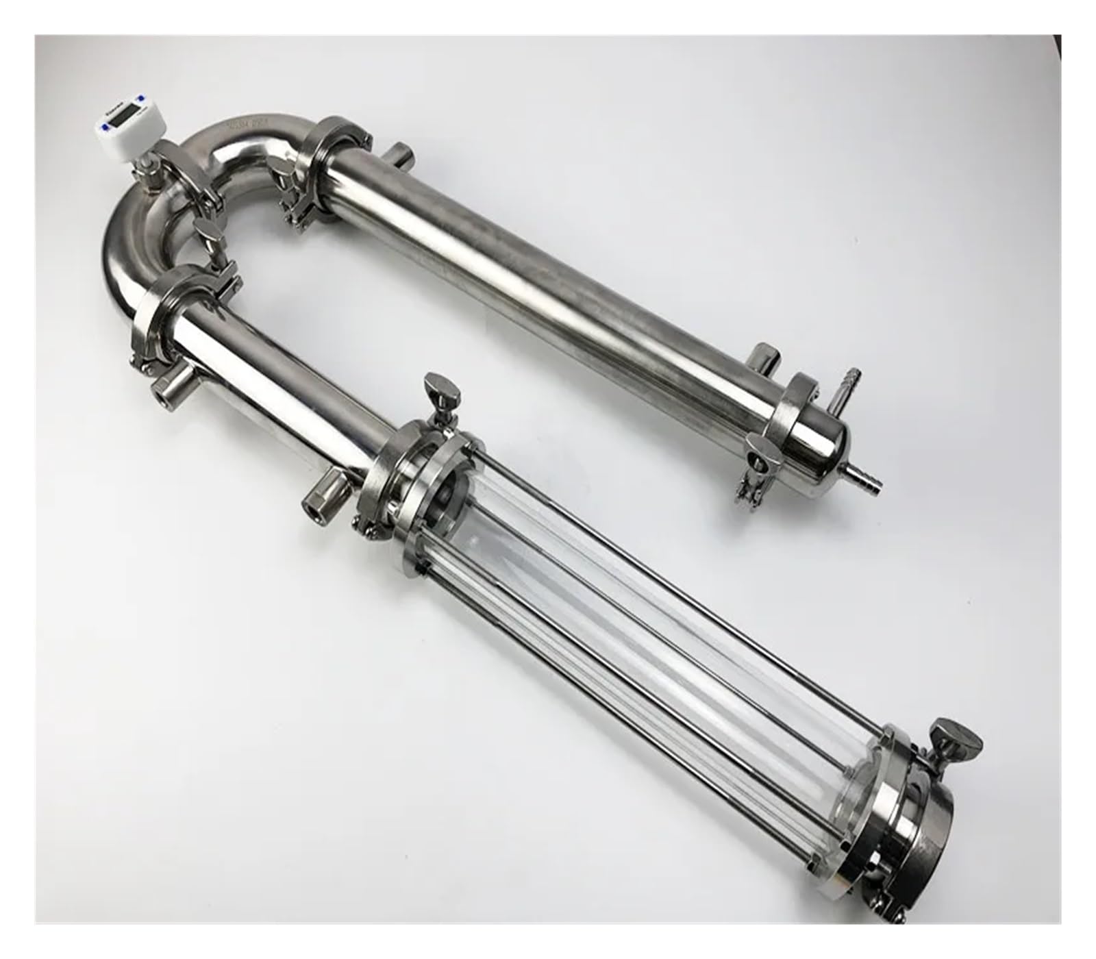 destilador de Flauta Columna de Vidrio for destilador Sanitario de 51 mm (OD64), Torre de reflujo de Vidrio combinada, Acero Inoxidable 304