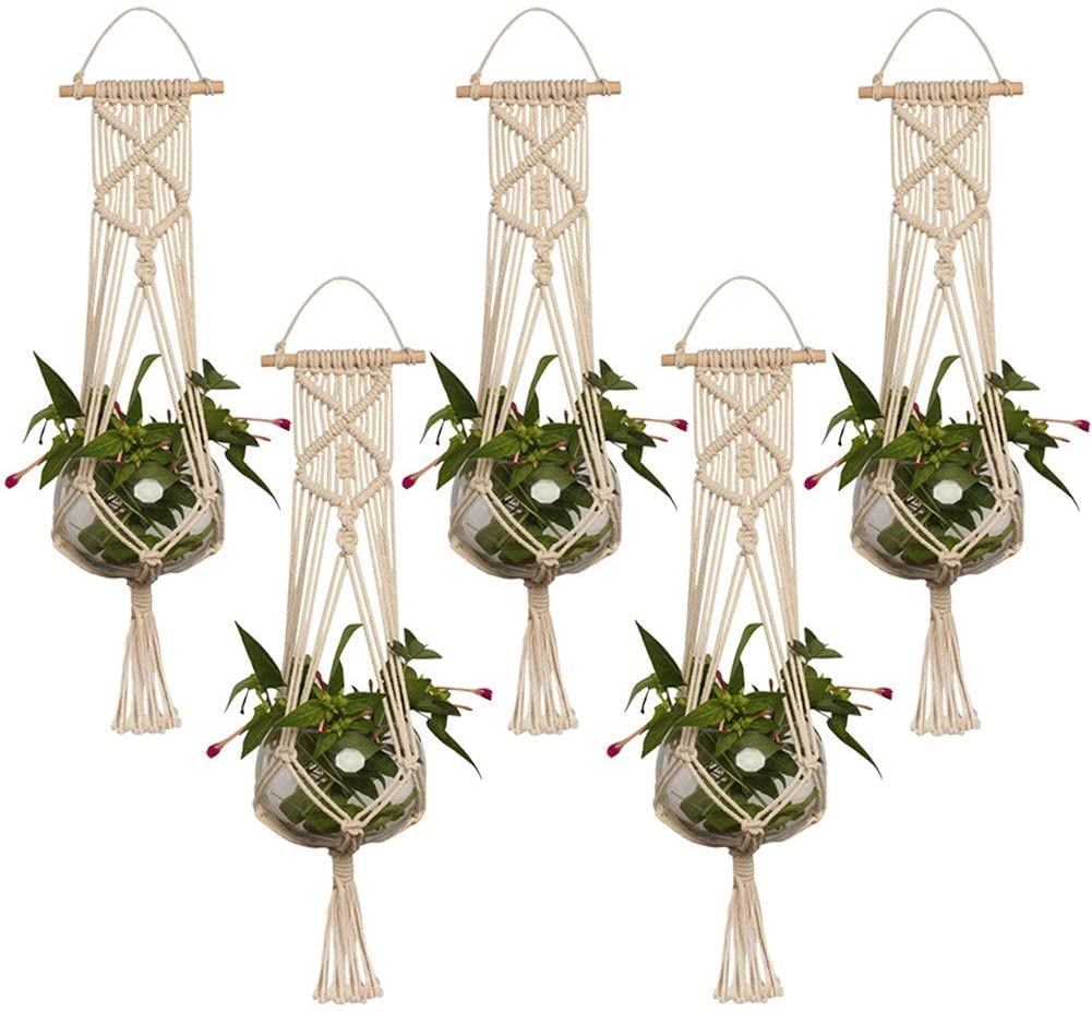 URHAN Macrame Cotton Wall Plant Hanger Without Pot & Pack of 5| Plant Hanger, Rope Flower Pot Holder for Indoor Outdoor Balcony Garden | Home Decor Flower Planter (White) (B0C4LP6JJH) Amazon Price History, Amazon Price Tracker