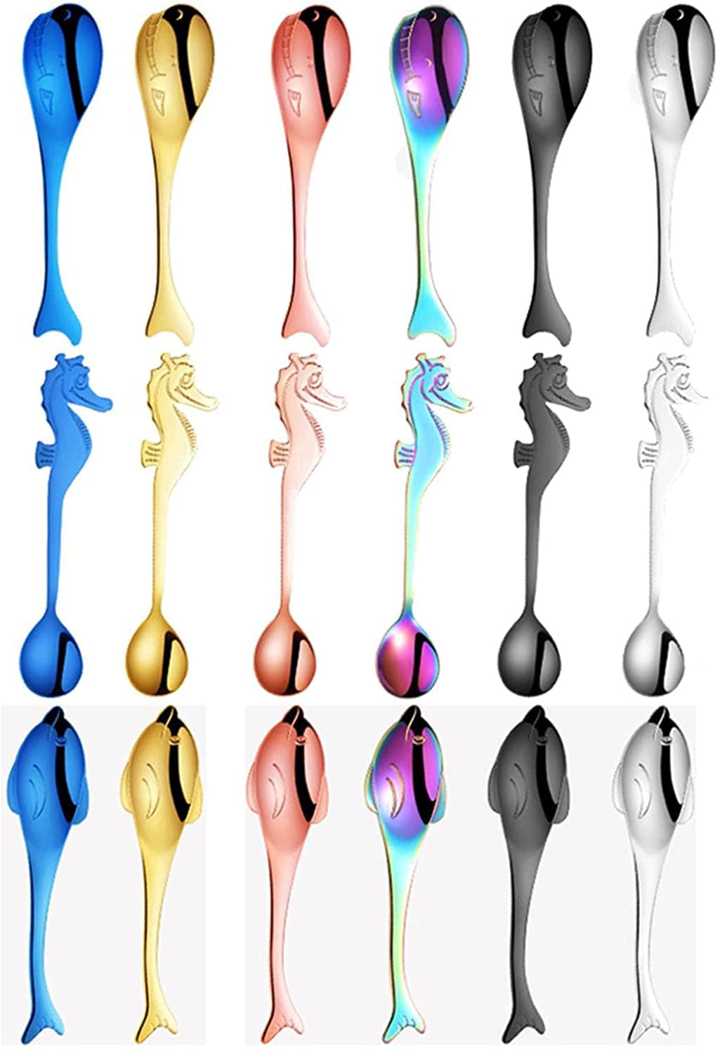 Cucharas De Mesa Hippocampus/Dolphin Forma de ballena Cucharas acero inoxidable Cuchara café creativo Postre Té helado Cocina Herramientas Vajilla Sopa Antigoteo Servir(Whale Multicolor)
