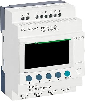Compact Smart Relay Zelio Logic SR3B101FU Modular Smarts Relay Zelio+Logic - 10 I O - 100..240 V AC - Clock - Display