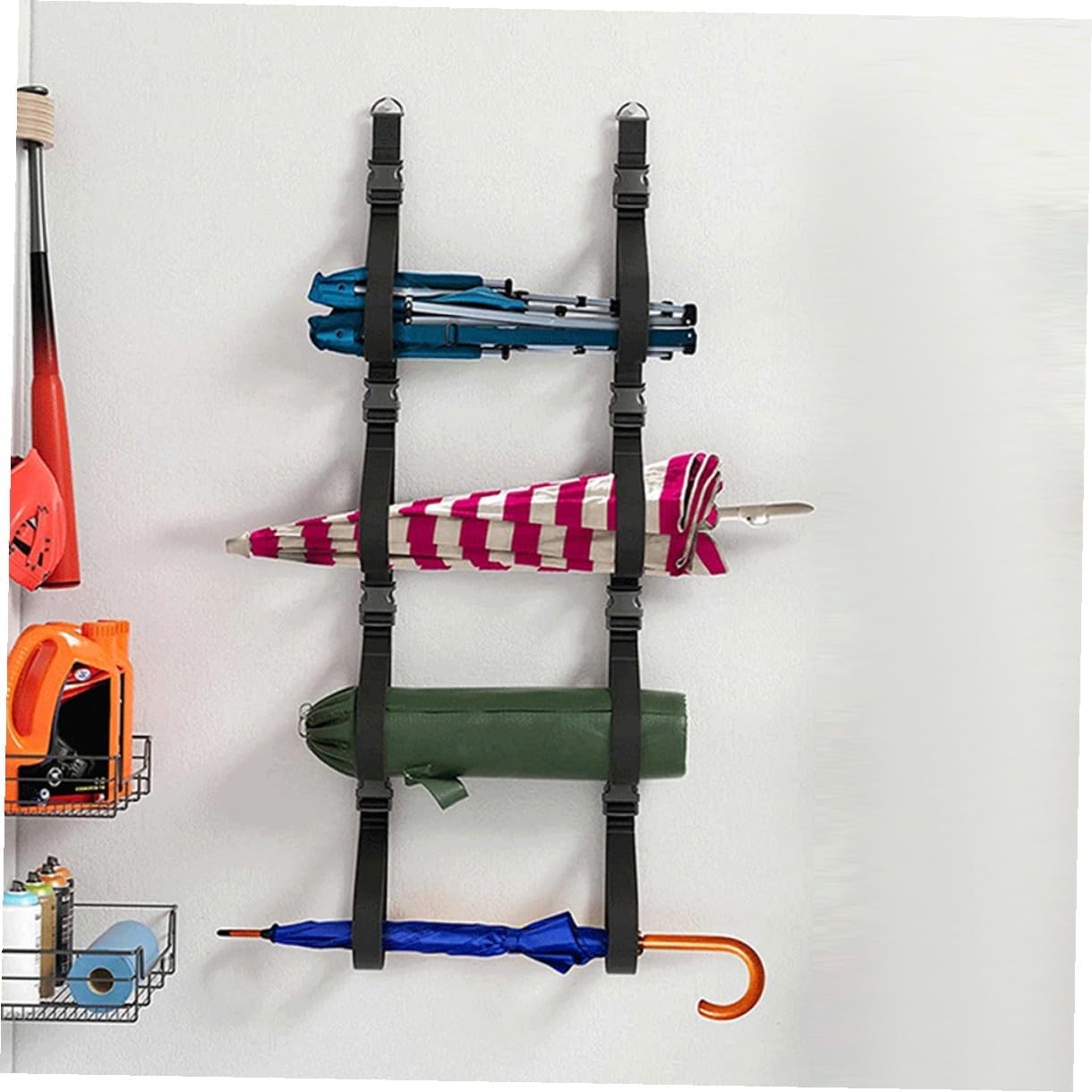 Adjustable Wall Storage Strap for Garage, 2pcs Wall-mounted Hanging Strap Organizer, Multi-use Wall Storage Rack for Camping Chairs and Tools