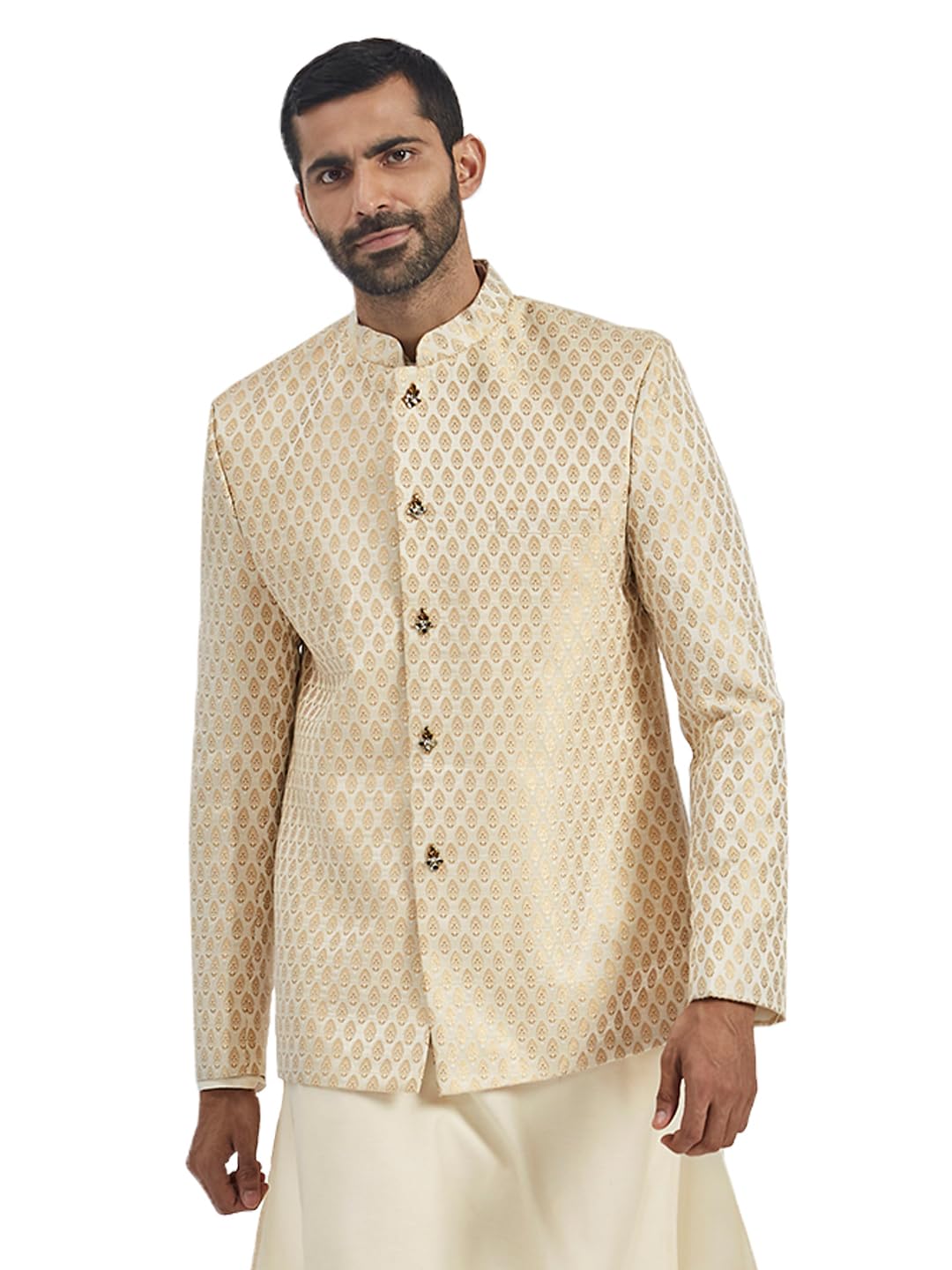 Men's - Jodhpuri, Silk Blend Jacquard Self Design Jodhpuri Coat For Men, Traditional Indian Wear for Weddings & Festivals-image-1