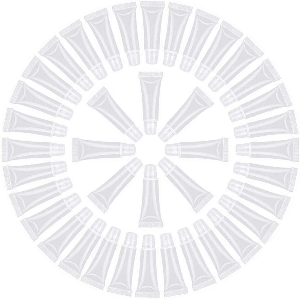 30Pcs-10ml Mini Clear Refillable Empty Tubes Lip Gloss Balm Container，Soft Tubes Makeup Box，Shampoo Samples Empty Tubes with Screw Cover