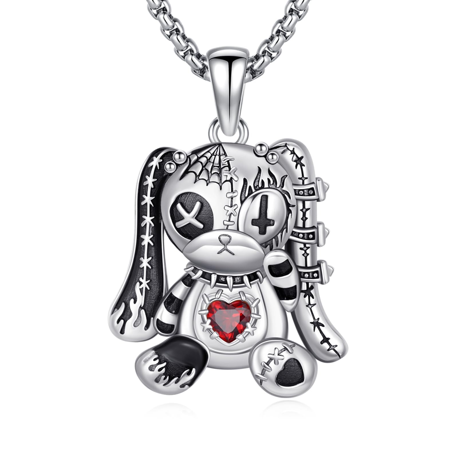 PARYFO 925 Sterling Silber Gothic Schmuck Voodoo Puppen Halskette Gothic Anhänger mit Kaninchen/Bär Geburtstags und Halloween Geschenkefür Frauen und Mädchen, mit Edelstahlkette