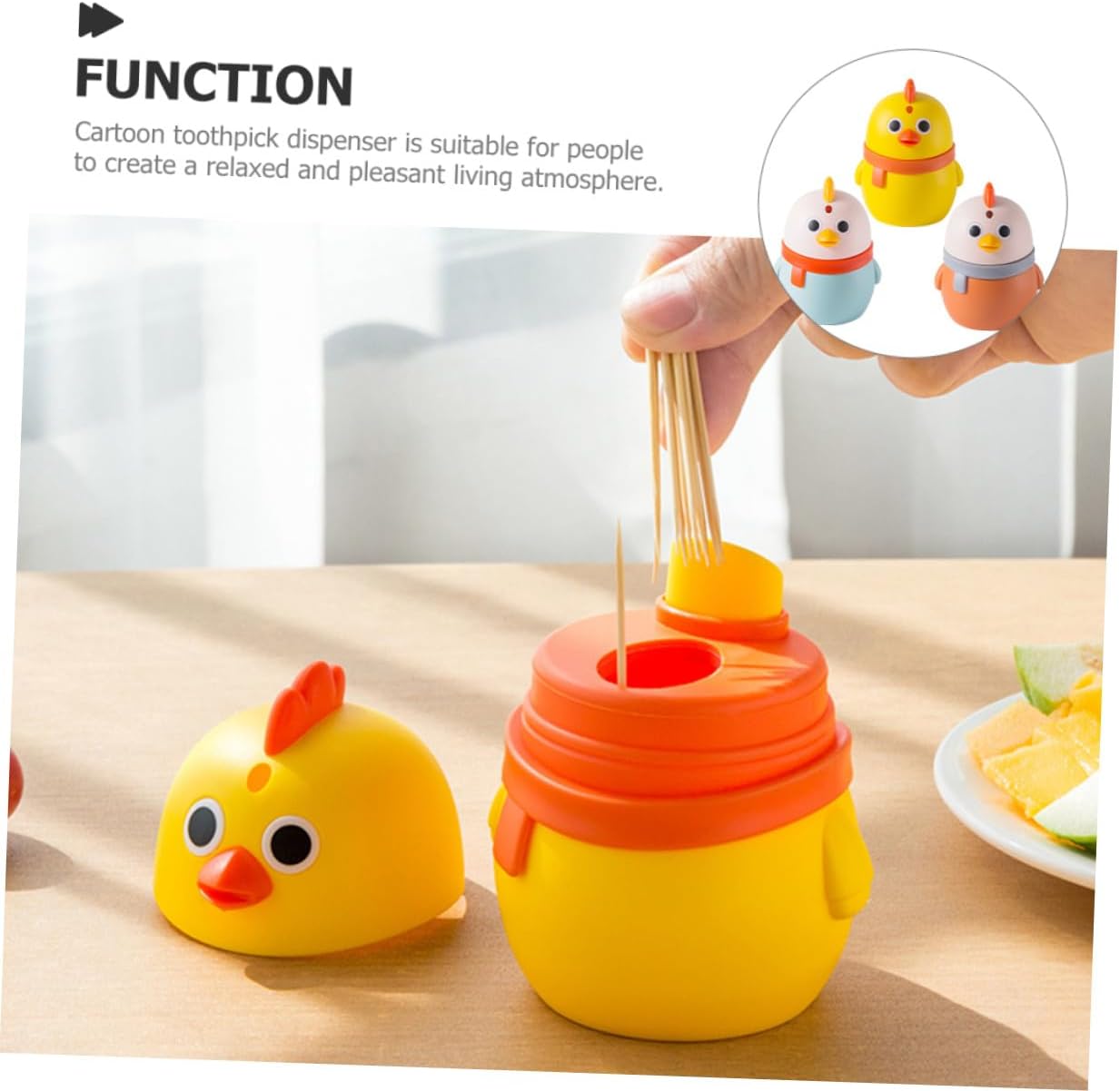 3pcs Press-type Plastic Toothpick Container Cartoon Chicken Toothpick Holder Household Storage Box for Kitchen Dining Table Accessories