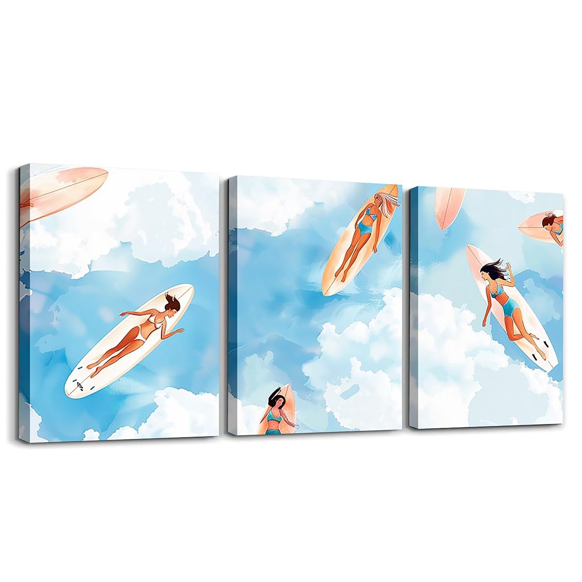 Homewish Summer Canvas Wall Art,Watercolor Beach Framed Wall Art 40x30cm 3 Piece for Living Room,Surfing Beach Scene Wall Decor,Surfers Poster Easy to Hang — image 1