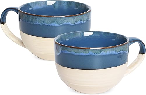 Bosmarlin Juego de 2 tazas de café grandes de cerámica, 23 onzas, cuencos grandes de sopa con asas, aptas para lavavajillas y microondas (azul Bosmarlin Juego de 2 tazas de café grandes de cerámica, 23 onzas, cuencos grandes de sopa con asas, aptas para lavavajillas y microondas (azul