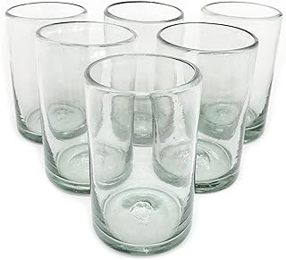 Clear 14 oz Drinking Glasses (set of 6), Hand Blown Mexican Glassware, Recycled Glass Drinking Glasses, Lead-Free, Cocktail Margarita Glasses, Wine Glasses, Shot Glasses, Whiskey Glasses (Drinking)