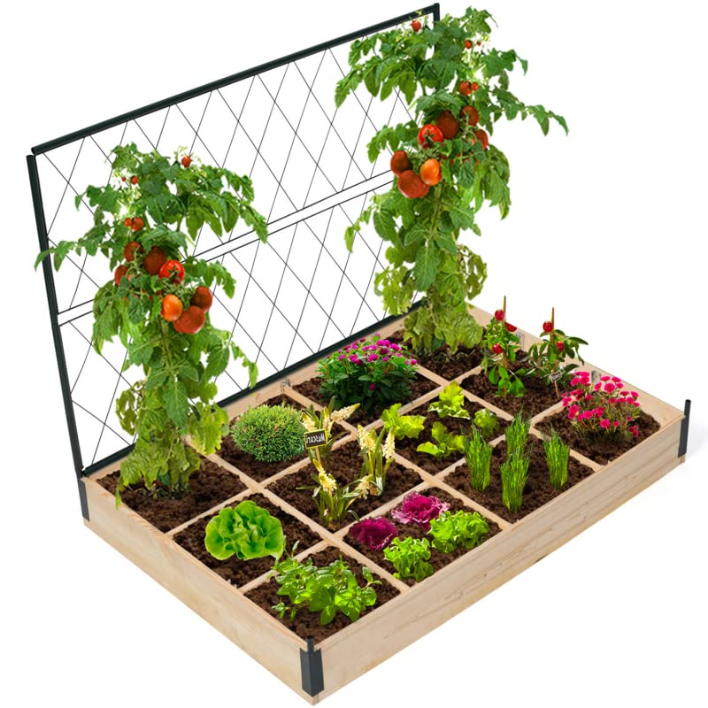 IDMarket - Set met 2 vierkante moestuinen, 1,15 x 0,80 m, 12 vakken overtrekken