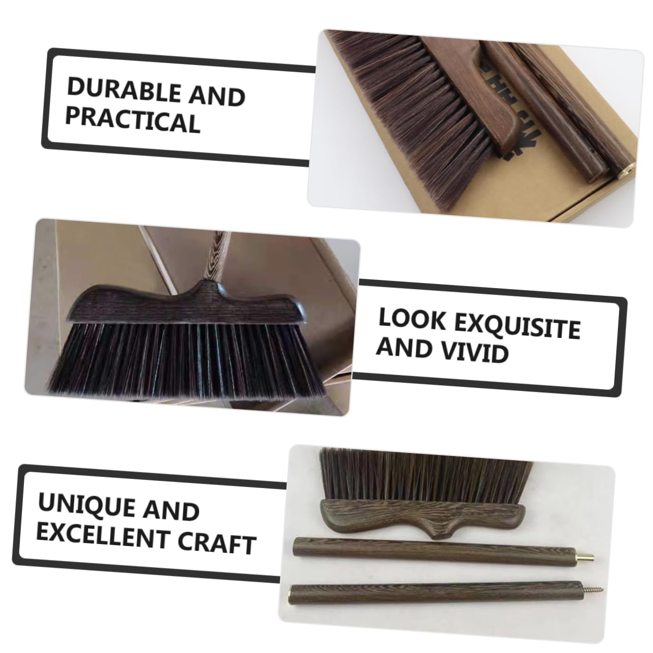 IWOWHERO Indoor Outdoor Broom Brush Durable Chicken Wing Broom with Long Handle for Easy Sweeping for Home Office Kitchen and Garden Cleaning