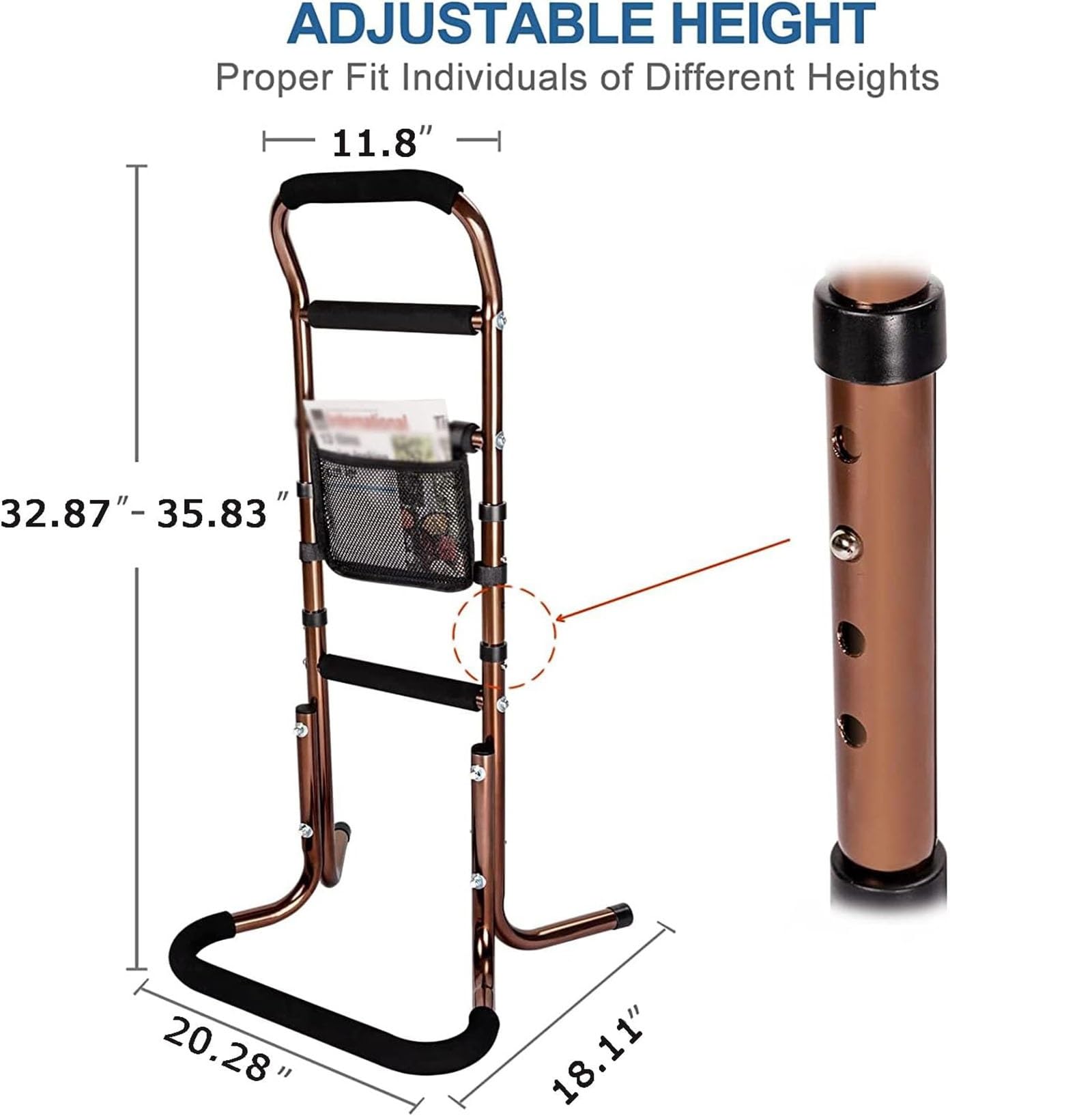 Bastone regolabile in altezza per anziani – Aiuto portatile per la mobilità per protezione dalle cadute, sponde del letto e supporto per sedia con tasca portaoggetti