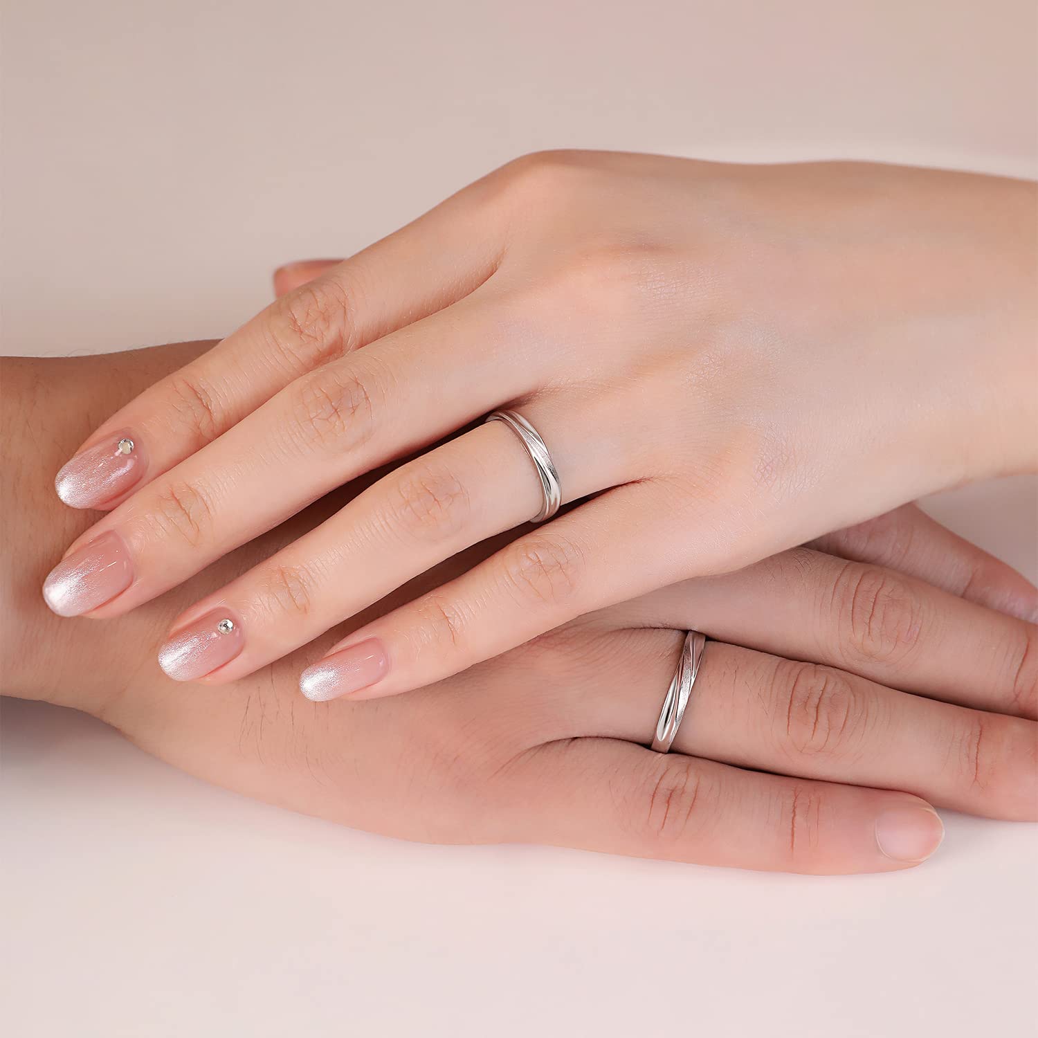 Meissa Anelli di coppia in argento 925 Fascia di coppia a torsione per uomini e donne Anello di fidanzamento promessa di matrimonio anello di anniversario Set di anelli, Set di due