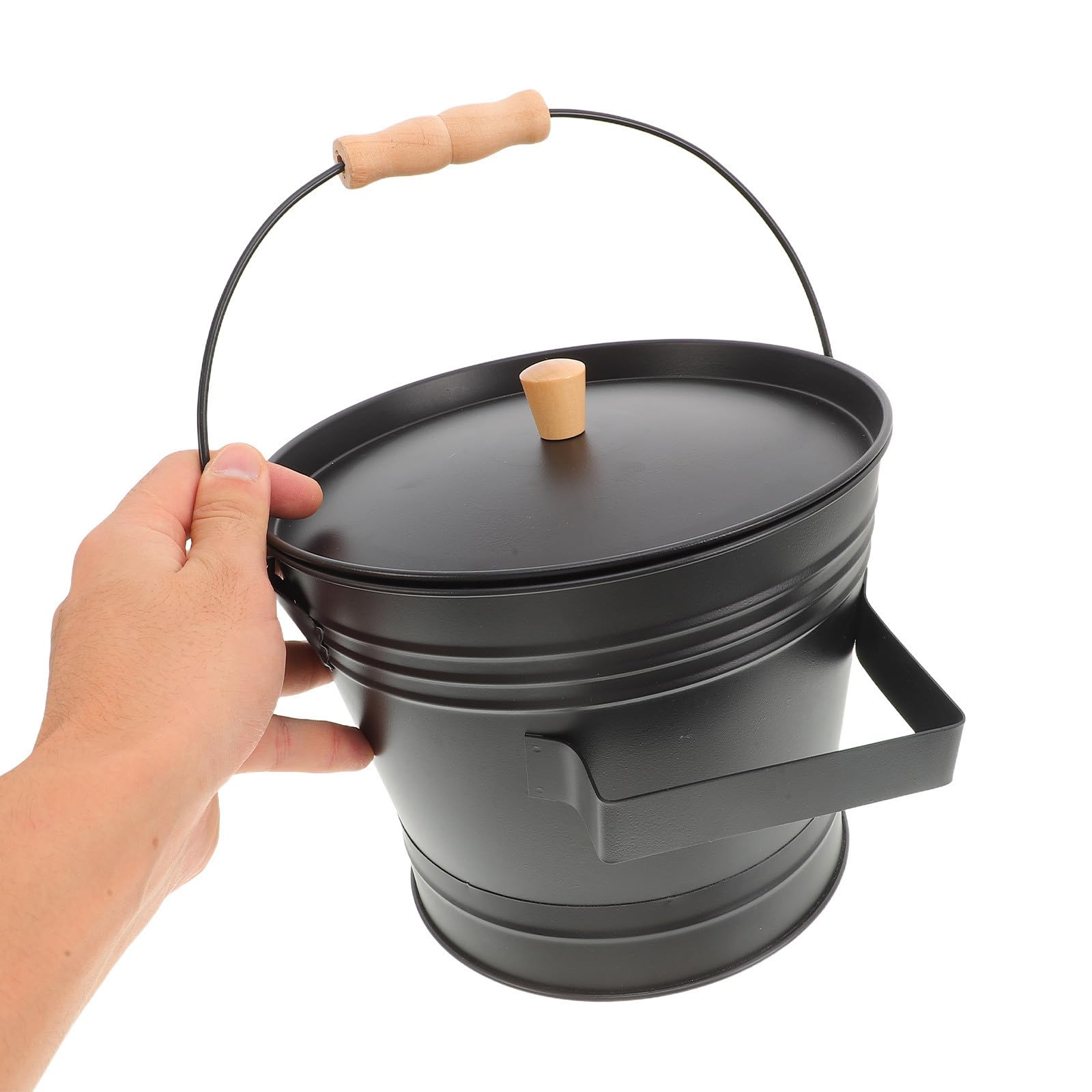 Seau à Cendres en Métal avec Pelle Manche Bois et Couvercle pour