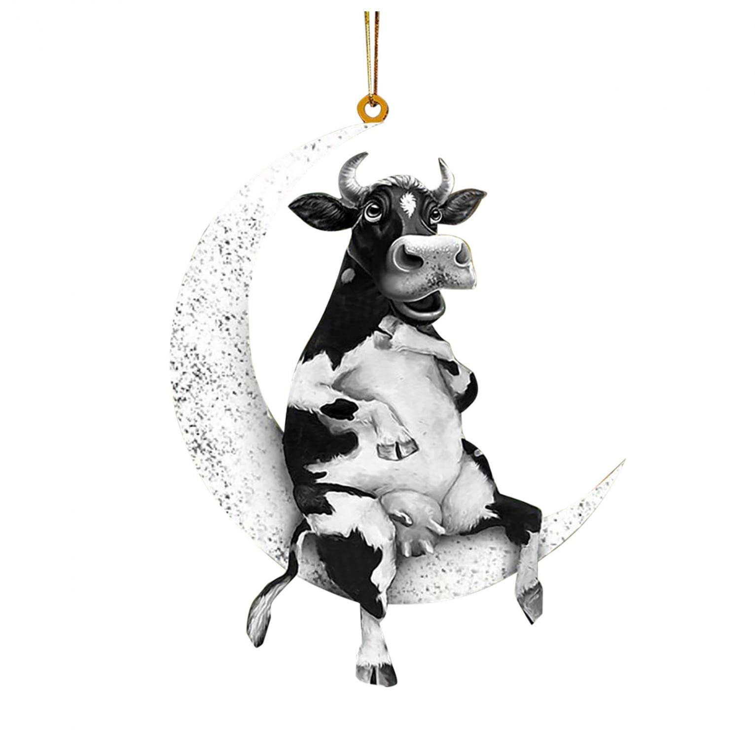 Pendentif de Noël pour sapin lune et vache 8,5 cm décoration de porte