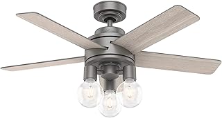 Hunter Hardwick Indoor Ceiling Fan with LED Lights and Remote Control, 44", Matte Silver