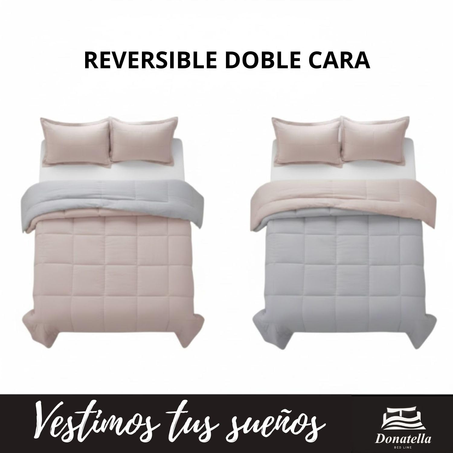 DONATELLA EDREDON Bicolor Tierra | Edredón Nordico Bicolor Reverisble | Duvet Microfibra Cálido Cómodo y Ligero | Calidad 400 gr - 105 cm., Rosa